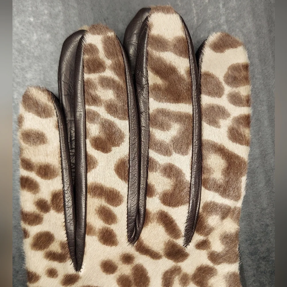 Coach OCELT Leather and Cow Hair Leopard Print Women's Gloves Size 7 - Picture 3 of 12